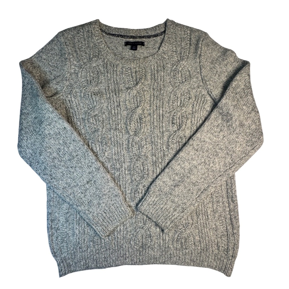 Tommy Hilfiger Gray Cable Knit Sweater Womens Large Marl Cotton Blend 0108206